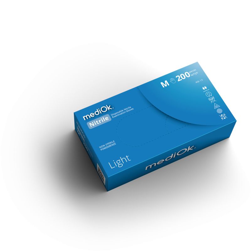 Нитриловые перчатки Light 200, неопудренные, голубые, размер L, mediOK — фото товара