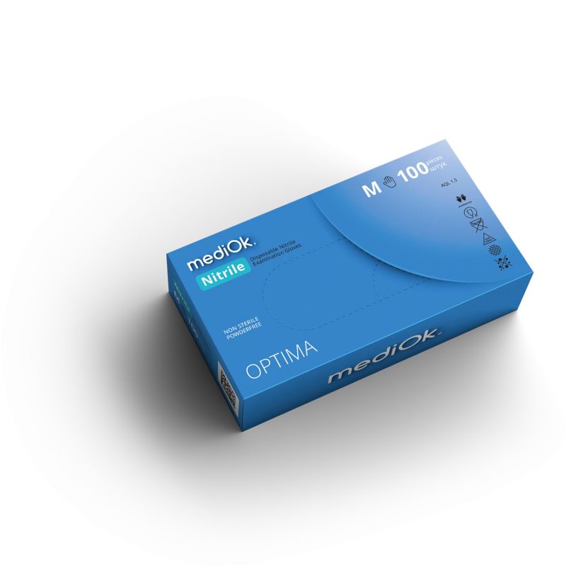 Нитриловые перчатки Optima, неопудренные, голубые, размер L, mediOK — фото товара