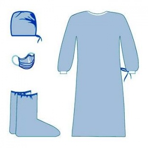 Комплект одежды стерильный (халат, маска, бахилы, колпак), Гекса