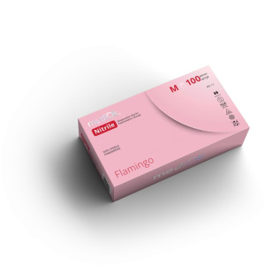 Нитриловые перчатки Flamingo, неопудренные, розовые, размер S, mediOK — фото товара