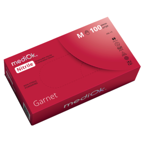 Нитриловые перчатки Garnet, неопудренные, красные, размер M (100шт.), mediOK — фото товара