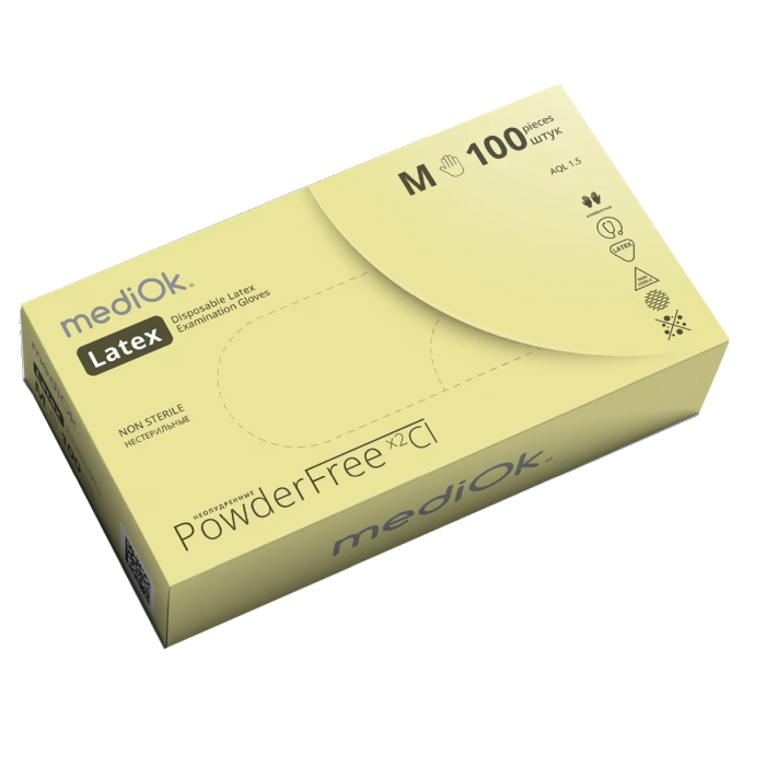 Латексные перчатки Latex PF CLx2, неопудренные, двойной хлор, размер L (100шт.), mediOK — фото товара