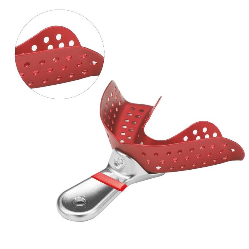 Ложка слепочная, алюминиевая Premium для нижней челюсти, красная, YDM — фото товара