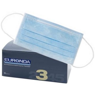 Маски медицинские голубые (50шт.), Euronda