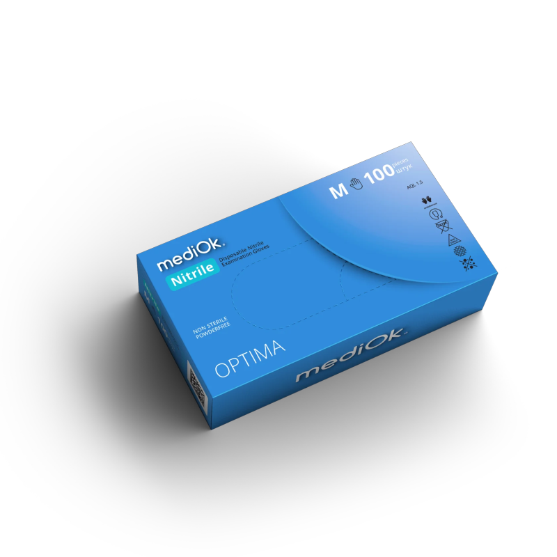 Нитриловые перчатки Optima, неопудренные, голубые, размер L, mediOK