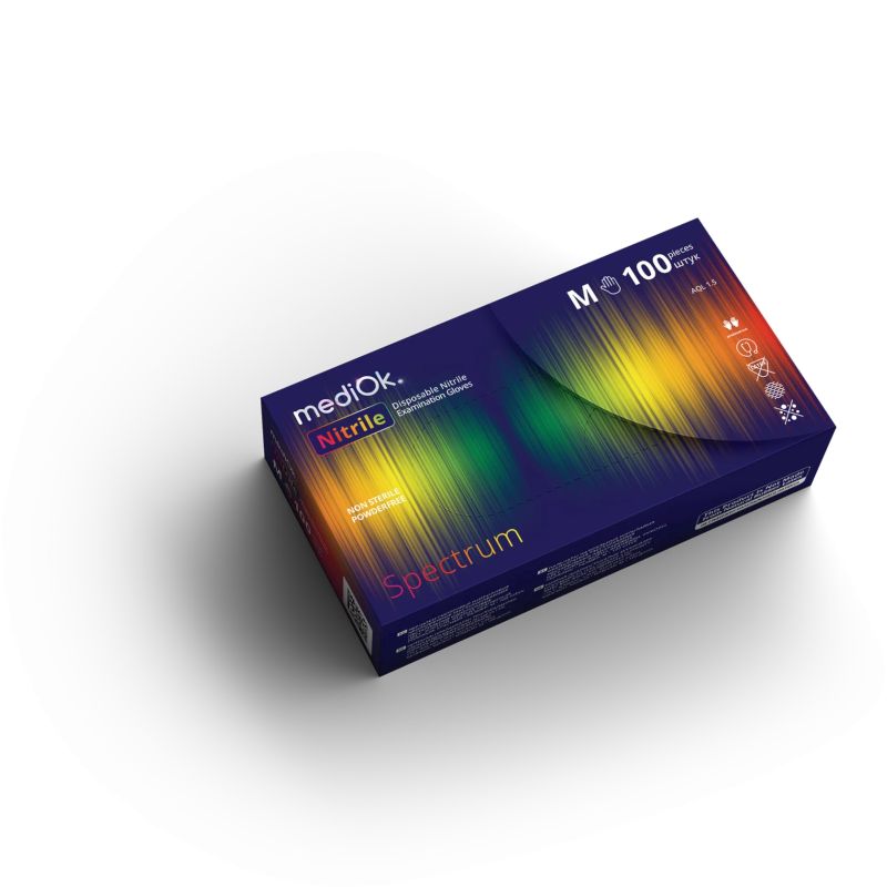 Нитриловые перчатки Spectrum, неопудренные, разноцветные, размер L, mediOK — фото товара