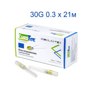 Иглы карпульные, 0,3г х 21мм, EuroType