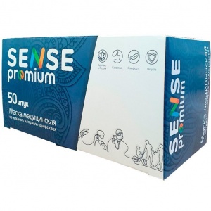 Маски Sense Premium голубые, 3-х слойные на резинке (50шт), ООО МАСКА