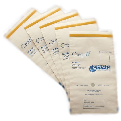 Пакеты СтериТ из белой влагопрочной бумаги 10*20см (100шт.), Винар — фото товара