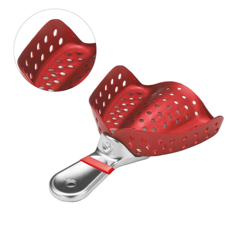 Ложка слепочная, алюминиевая Premium для верхней челюсти, красная, YDM — фото товара