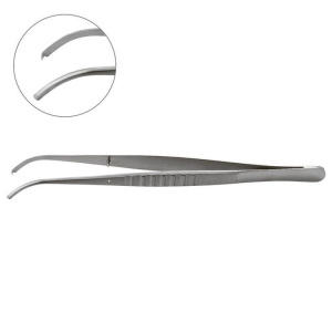 Пинцет стоматологический изогнутый с крючком Tissue plier ND with hook cvd., YDM  — фото товара