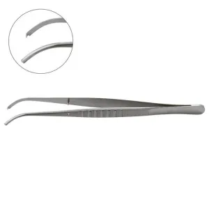 Пинцет стоматологический изогнутый с крючком Tissue plier ND with hook cvd., YDM  — фото товара