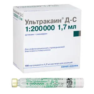 Ультракаин Д-С форте 1:200.000, №100 (картритджи 1.7 мл) - раствор для инъекций (40 мг+0,01 мг)/мл — фото товара