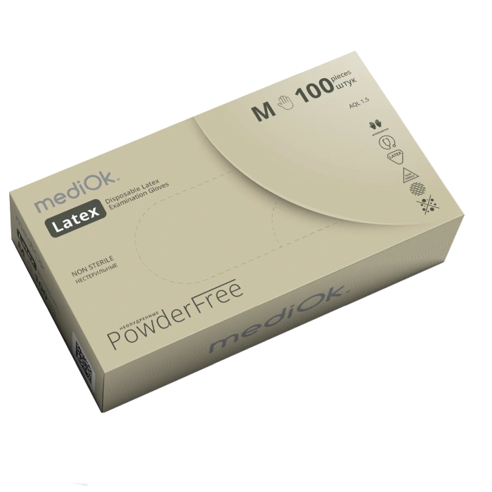 Латексные перчатки Latex PF, неопудренные, размер L (100шт.), mediOK — фото товара
