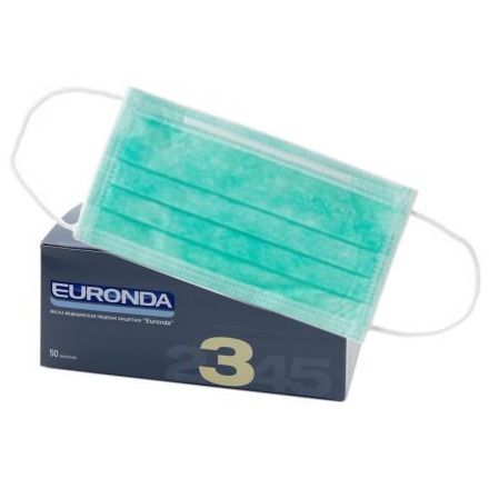 Маски медицинские зелёные (50шт.), Euronda