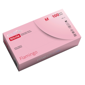 Нитриловые перчатки Flamingo, неопудренные, розовые, размер S (100шт.), mediOK — фото товара