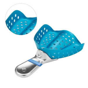 Ложка слепочная, алюминиевая Premium для верхней челюсти, голубая , YDM — фото товара