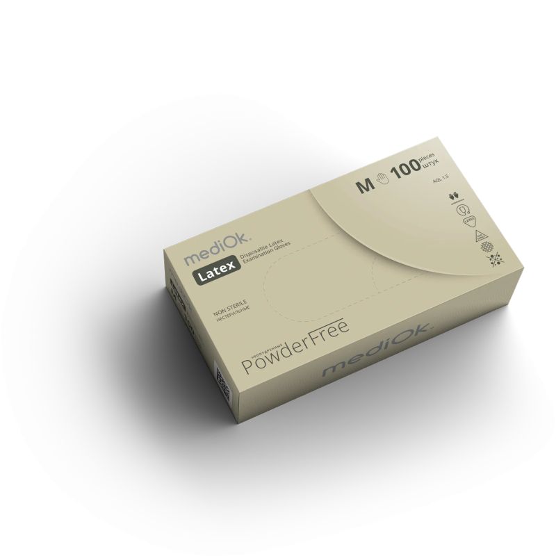 Латексные перчатки Latex PF, неопудренные, белые, размер L, mediOK — фото товара