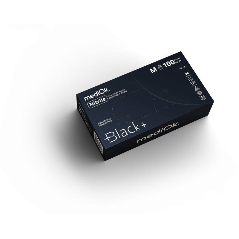 Нитриловые перчатки Black+, неопудренные, черные, размер L, mediOK — фото товара