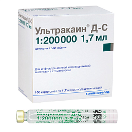 Ультракаин Д-С форте 1:200.000, №100 (картритджи 1.7 мл) - раствор для инъекций (40 мг+0,01 мг)/мл — фото товара