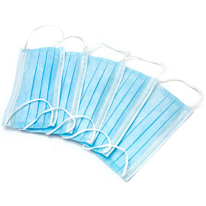 Маски медицинские 3-х слойные голубые (50шт.) — фото товара