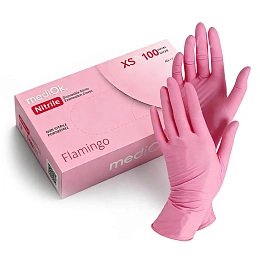 Нитриловые перчатки Flamingo, неопудренные, розовые, размер XS (100шт.), mediOK — фото товара