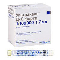 Ультракаин Д-С форте 1:100.000, №100 (картритджи 1.7 мл) - раствор для инъекций (40 мг+0,01 мг)/мл — фото товара
