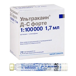 Ультракаин Д-С форте 1:100.000, №100 (картритджи 1.7 мл) - раствор для инъекций (40 мг+0,01 мг)/мл — фото товара